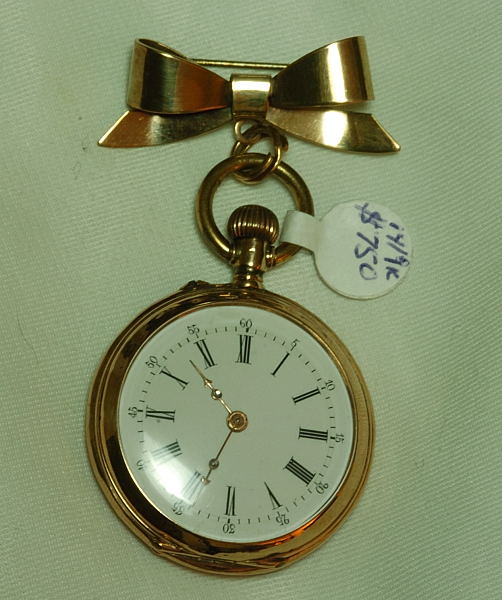 5132 Antique 14k gold pendant/pocket watch on 9ct bow pin - A Trebor's  Vintage Watches